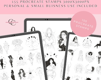 Lunar Goddess Procreate Stamps - Himmlische Mondphase & Witchy Symbol Set für digitale Kunst