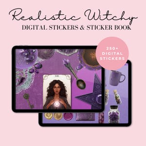 Plus de 250 autocollants PNG Witchy + livre d'autocollants numériques avec lien hypertexte | Objets de sorcellerie réalistes pour agendas, journaux et albums de coupures