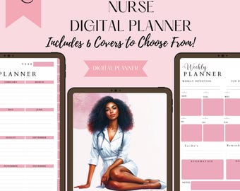 Krankenschwester Digitaler Planer für schwarze Frauen | Undatiert & mit Hyperlink versehen, dass Girl Theme Lifestyle Organizer
