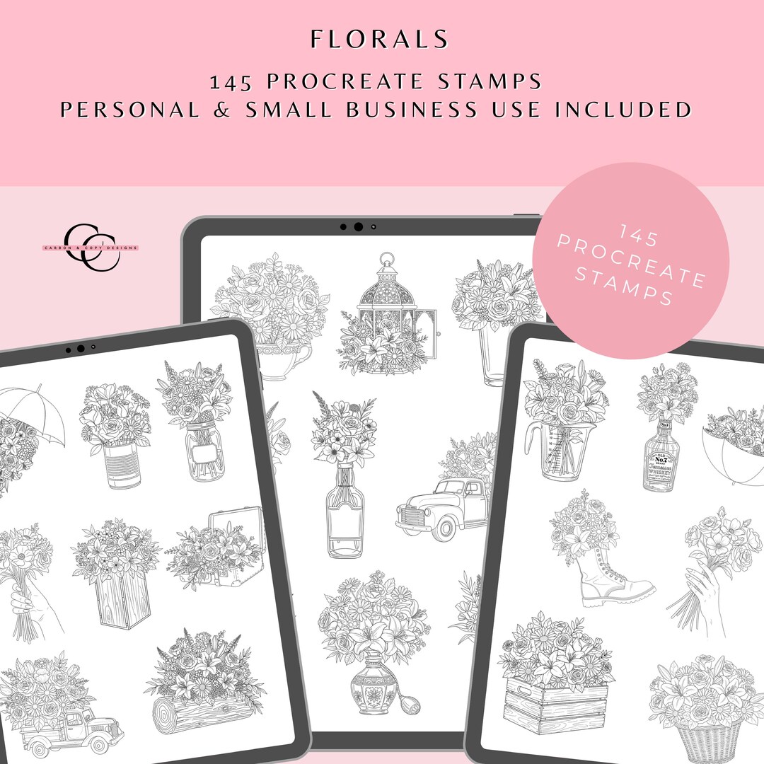 145 Floral Procreate Stamps – Flowers in Vases, Bottles, Containers ...