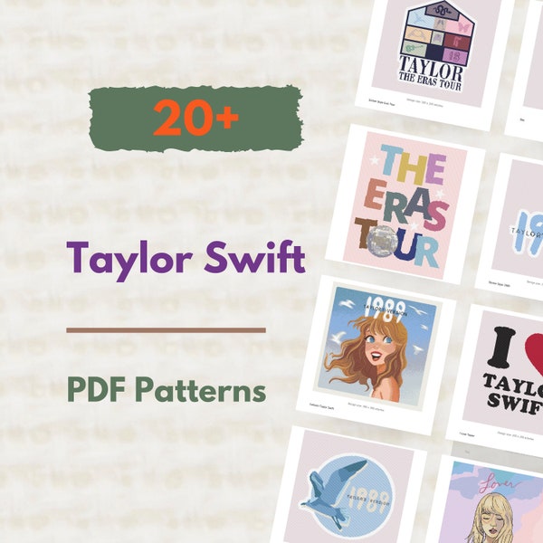 Taylor Swift 1989 Kreuzstich-PDF-Muster, DMC-Fadenfarben-Bundle, einfacher Kreuzstich, Liebesgeschichte, Shake It Off, Leerraum, böses Blut, zart