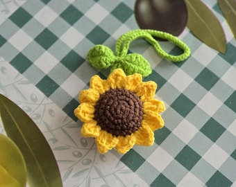Handmade Crochet Sunflower Keychain: Car Mirror Accessory