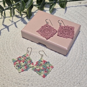 Crochet granny square earrings I Micro crochet earrings I Sterling silver wires I Customisable colours I Anniversary gift