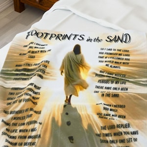 Footprints in the Sand Blanket, Christian Throw, Beach Scene, Faith Quote, Inspirational Gift