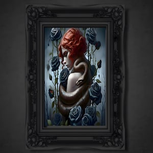 Gothic Art, Snake and Woman with Black Roses, Instant Printable Digital Download Print, Goth Girl Home Decor Aesthetic, Gothic DIY Gift