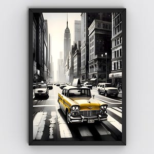 Yellow Taxi New York City Print: Black and White Urban Photography (Digital Download)