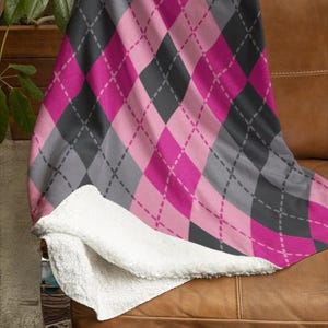 Roze Argyle Sherpa deken, fleece plaid met ruitpatroon