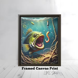 Bass Fish Art, Ready to Hang Home Decor for Outdoorsman, Fisherman Gift Idea, Canvas Fishing Image, Ideal for Anglers
