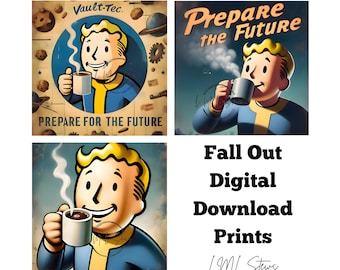 Arte del caffè Vault Boy ispirata a Fallout, download digitale, stampabile, arte istantanea