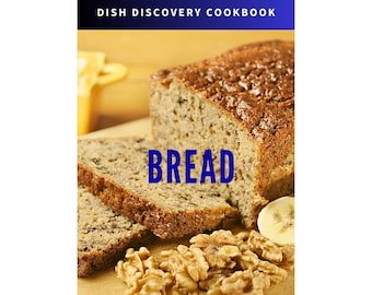 May include: A cookbook cover featuring a close-up of a loaf of banana bread with walnuts and a banana slice. The title "BREAD" is in large blue letters. The text "1561 PLR BREAD RECIPES" is at the bottom of the image.