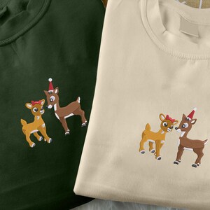 Christmas Reindeer Crewneck Sweatshirt, Embroidered Christmas Holiday Matching Sweatshirt, Christmas Winter Sweater, Christmas Gift for Him