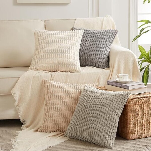 4 Packs Neutral Decorative Throw Pillow Covers 18x18 Inch for Living Room Couch Bed Sofa