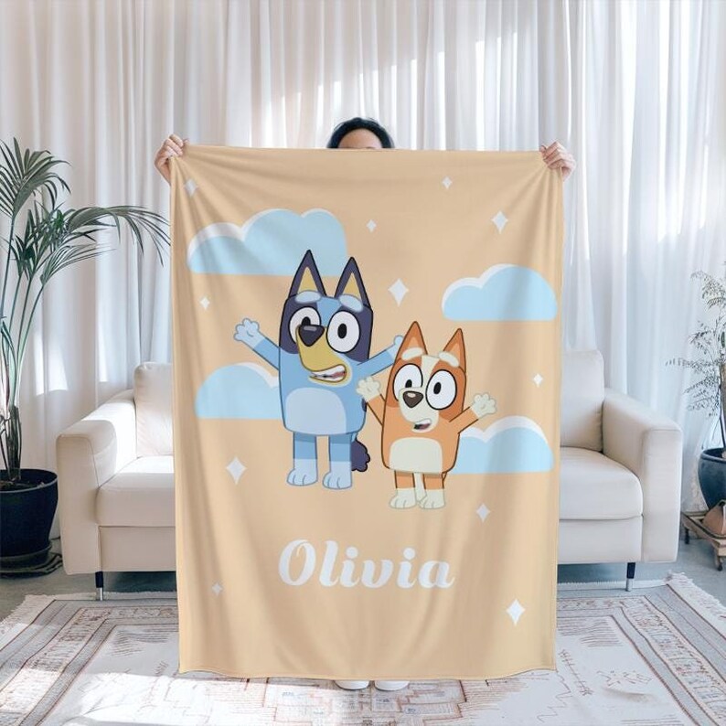 Custom Name Blue.y Blanket,bluey Family Blanket,blue Blanket for Girls