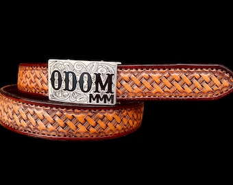 Custom Hand Carved Belt with Custom Buckle