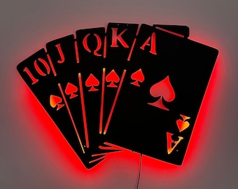 Poker Wall Decor RGB Led Signs, Blackjack Casino Wall Decor, Joker Illuminated Wall Light, Playing Cards Wall Art, Christmas Birthday Gifts