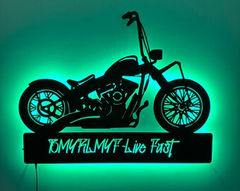 Motorrad RGB Wandkunst, Motorrad-Garagen-Licht-Dekor, Motorrad-Fahrer-Wandschild, Fahrer-Geschenke, Garage-Wand-Dekor, Geburtstags-Weihnachtsgeschenke