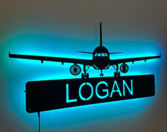 Custom Airplane Wall Decor, Airplane Pilot Name Sign, Pilot Birthday Gift Decor, Airplane RGB LED Sign, Airforce Led Sign, Aeroplane Decor