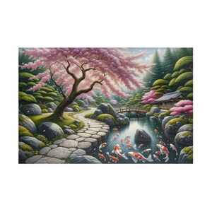 Koi Garden Puzzle, Japanese Garden, Cherry Blossoms, Stone Garden