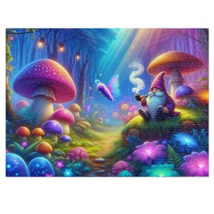 Magical Forest Jigsaw Puzzle, Gnomes, Mushrooms, Bright Color