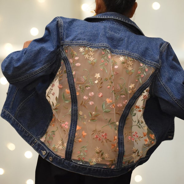 Sheer Lace Denim Jacket READ DESCRIPTION