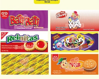 Editable templates for cups of Venezuelan products, Venezuelan sweets, including PNG templates and .EPS file formats.
