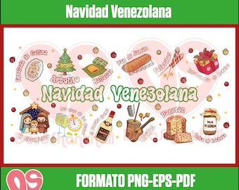 Pack of editable 11 and 13oz mug templates in .EPS format, Clip Art images alluding to Venezuelan Christmas, and a font