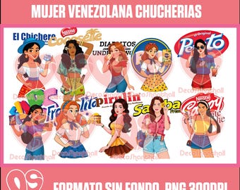Pack of 10 images without background and .PNG format of women with Venezuelan style alluding to Venezuelan trinkets and products.