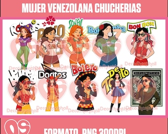 Pack of 10 images without background and .PNG format of women with Venezuelan style alluding to Venezuelan trinkets and products.