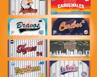 Venezuelan Professional Baseball (LVBP) team templates for mugs and skinny tumblers, ideal for sublimation printing (PNG, PDF).