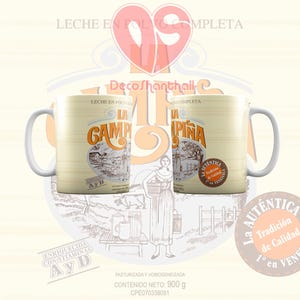 Puede incluir: Taza de cer&aacute;mica blanca con un dise&ntilde;o amarillo y naranja que presenta el texto "La Campi&ntilde;a" y un dibujo de una mujer cargando una cesta. La taza tiene un asa negra y el texto "Aut&eacute;ntica Tradici&oacute;n de Calidad 1&deg; en Venezuela" est&aacute; impreso en el lateral.