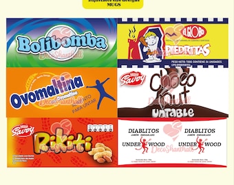 Plantillas para tazas de café y tumblers editables en formato PNG y EPS. ovomaltina bolibomba diablitos rikiti piedritas choconut