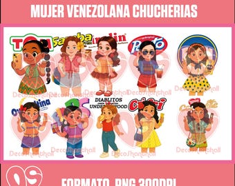 Pack of 10 backgroundless images in .PNG format of Venezuelan girls alluding to Venezuelan trinkets and products.