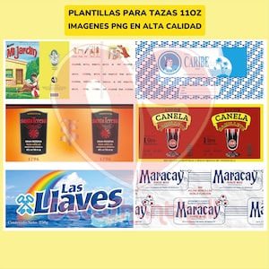 6 modelli di tazze da caffè con design di prodotti venezuelani in formato PNG di alta qualità