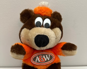 Plush A&W Root Beer Mascot Brown Bear With Orange Sweater