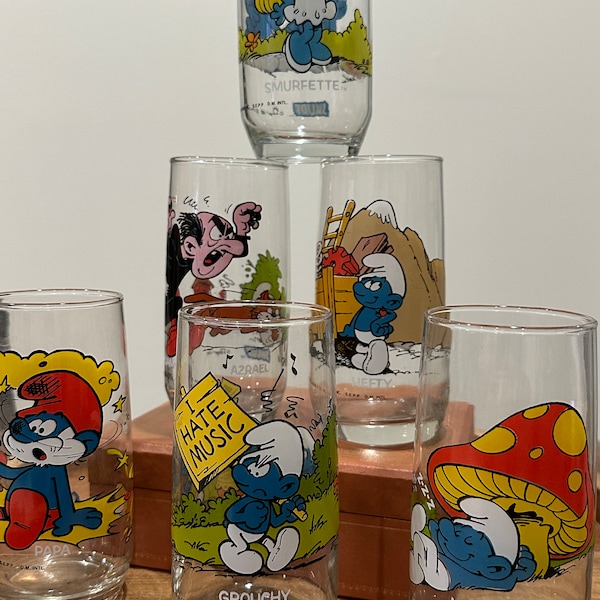 Vintage Peyo Smurf Glasses 1980’s 16 oz Glassware