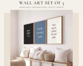 Neutral Living Room Wall Art Set of 3, Printable Inspirational Quote Prints, Calm Minimalist Room Decor (Digital Download)