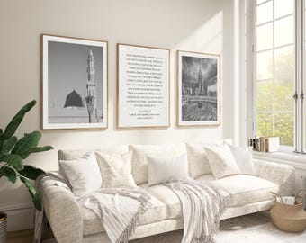 Sacred Spaces Makkah and Madinah | Black & White Masjid Wall Art Set