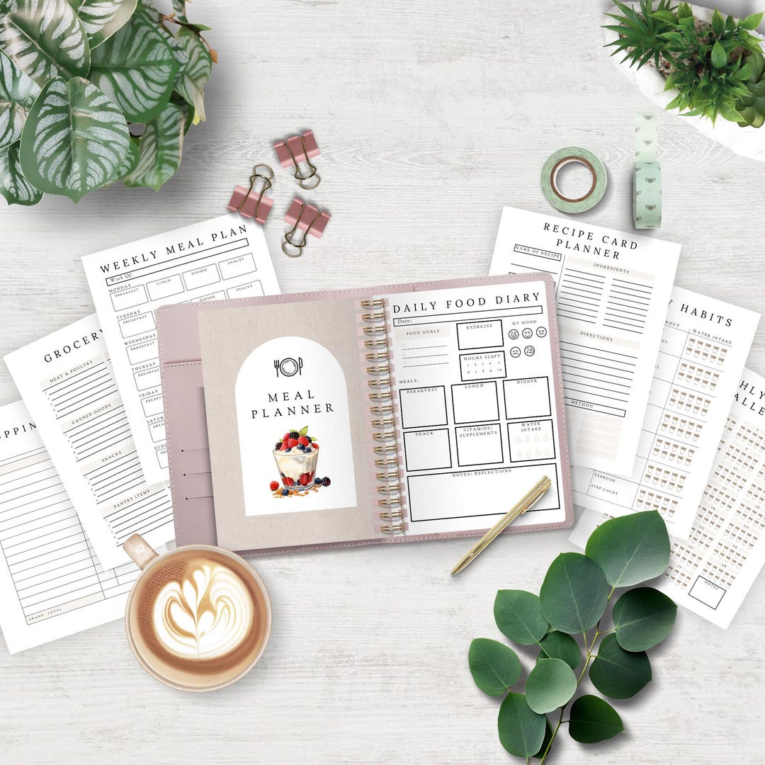 Printable Meal Planner PDF, Food Diary and Weekly Meal Plan, Grocery ...