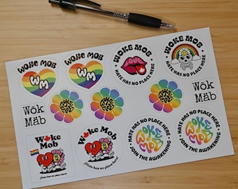 Pakiet naklejek winylowych „Woke Mob”: Wzory inkluzywne, przeciw nienawiści