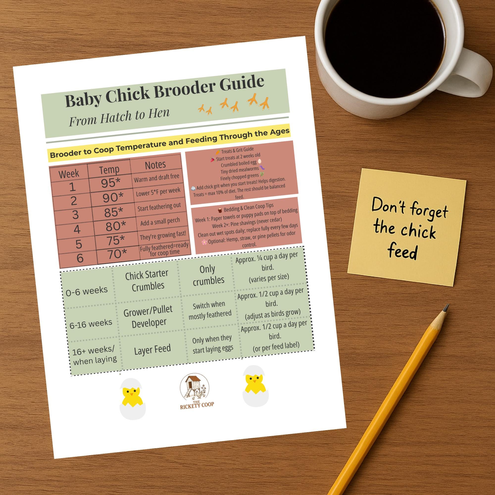 Drooder Tempreture Guide Baby Chick Brooder Guide & Moving to the Coop | Double-sided Printable ...