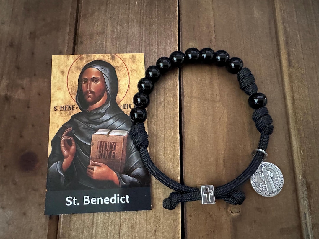 St Benedict Rosary Bracelet, Men/wome Black Beads Rosary Bracelet ...