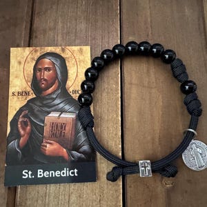 St Benedict rosary bracelet, men/wome black beads Rosary bracelet, handmade