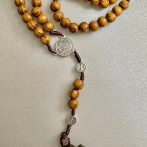 St Benedict Wood beads Rosary, Catholic Rosary, cord Rosary