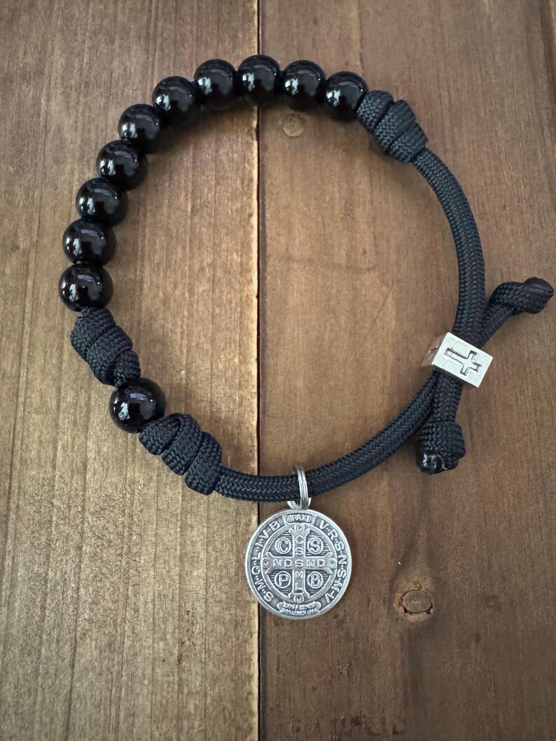 St Benedict Rosary Bracelet, Men/wome Black Beads Rosary Bracelet ...