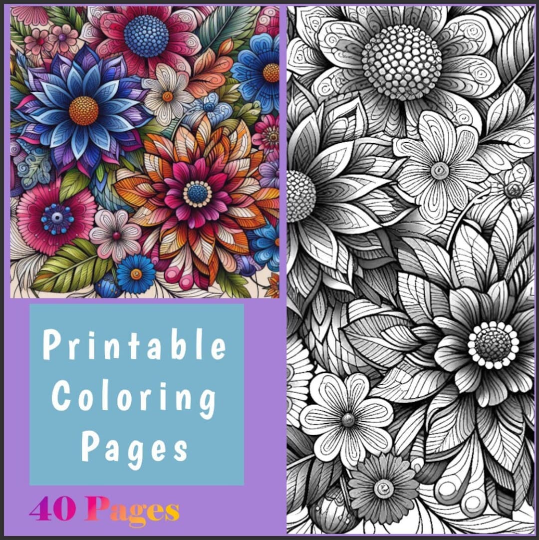 40 Printable Floral Coloring Pages - PDF & JPEG - Etsy