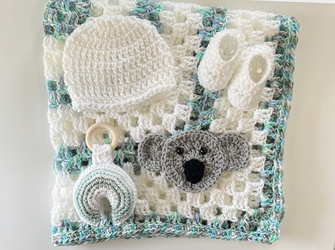Crochet Baby Blanket, Baby Gift Set Handmade Baby Blanket With Koala ...