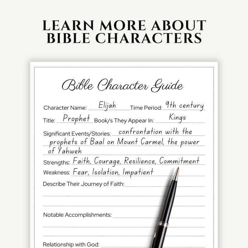 Printable Bible Character Guide Worksheet | Bible Study Worksheets ...