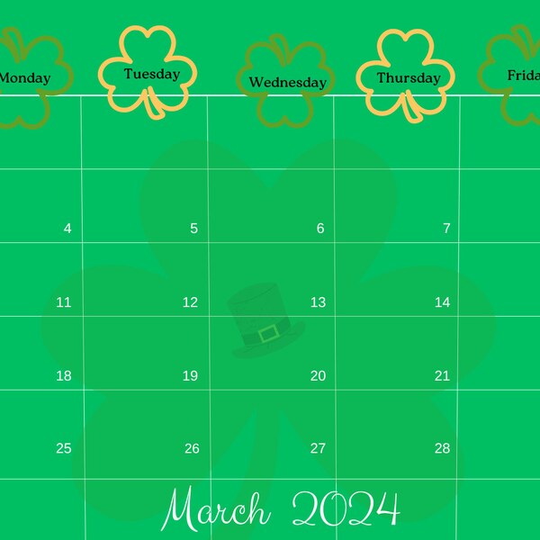 March Editable Calendar Etsy
