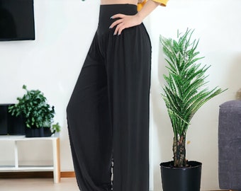 Zwarte harem genie broek | Boho comfortabele yogabroek voor dames | Yoga- en paaldansbroeken | Hippielegging | Bloomer parachutebroek