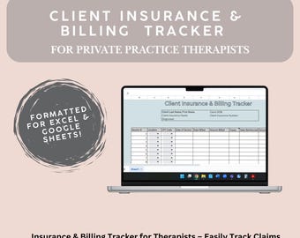 Therapy Practice Billing Tracker, Insurance, Excel Spreadsheet (Digital Download)